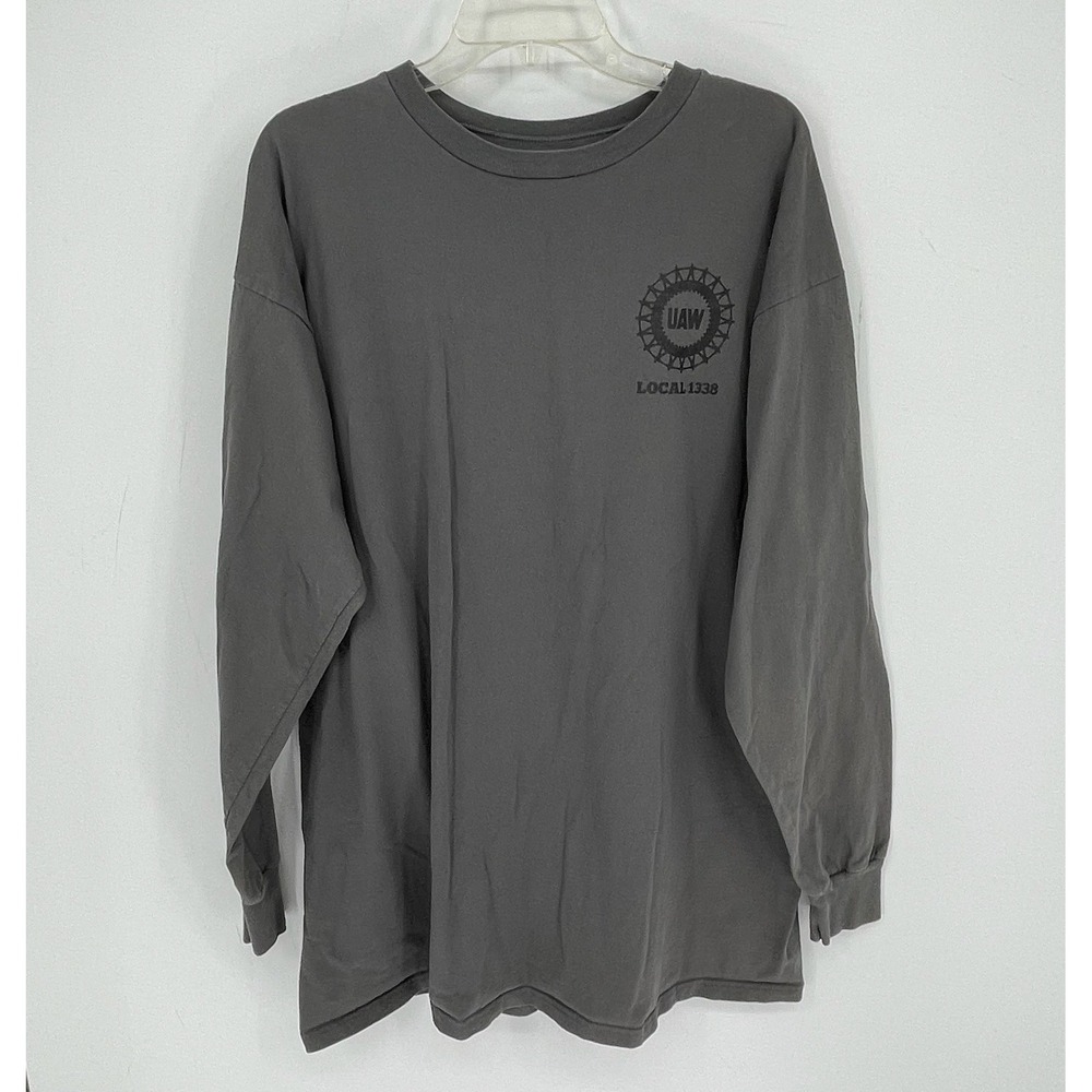 Lifewear Men's Gray UAW Local 1338 Graphic Crewneck Long Sleeve T-Shirt XXL 2XL